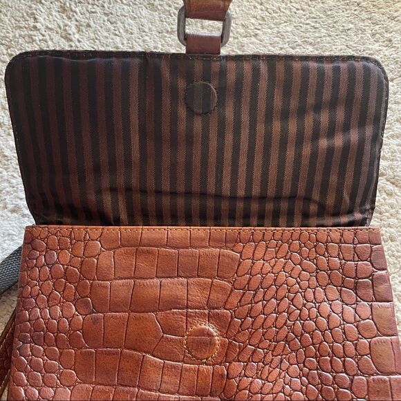 Jack Georges Hornback Croco Wallet On A String Brown Leather Crossbody Purse - Picture 12 of 12